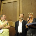 Vito, Michele Serra, Paola Gho durante la consegna del Premio Marietta ad Honorem